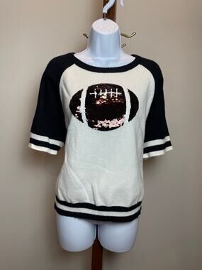 Gilli Football Sweater Size XXL White Black Short Sleeve Knit Raglan Sleeve
